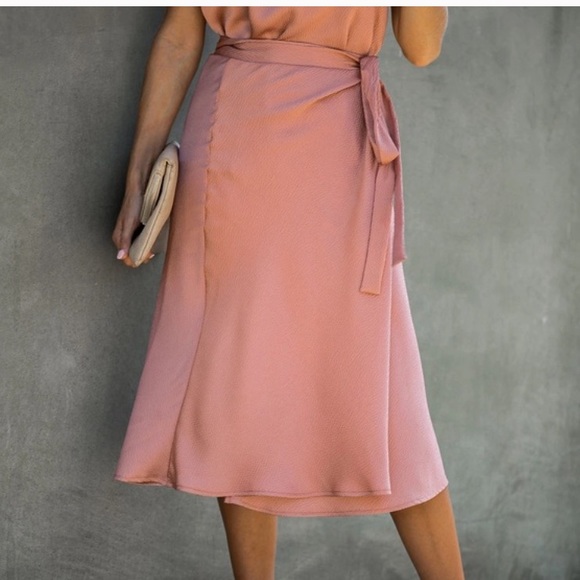 Vici Sophisticated Living Textured Wrap Midi Skirt - Mushroom Brown - Picture 5 of 5